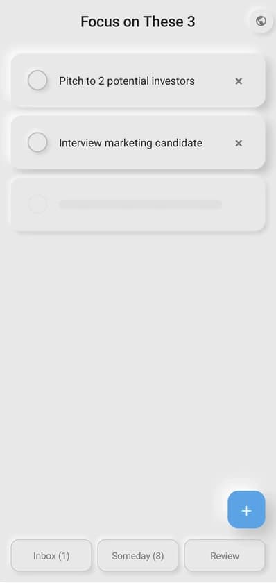 UndoList focus list showing maximum 3 tasks