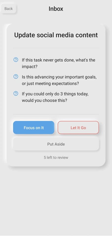 UndoList reflection screen with guided questions