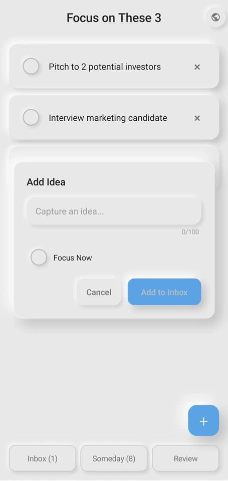 UndoList capture screen - writing tasks quickly